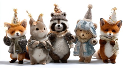 Party Animals Celebrate Together in Cute Costumes, Colorful Attire, and Whimsical Hats for Festive Fun
