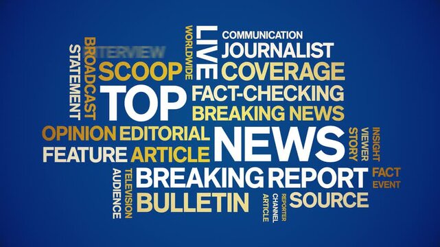 Top News animated word cloud-text design animation tag kinetic typography seamless loop.