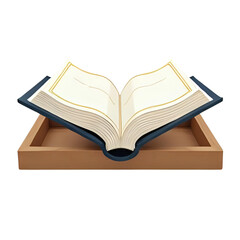 Elegant open book with blank pages and golden details, gracefully positioned on a wooden stand. A timeless symbol of knowledge, wisdom, learning, and education