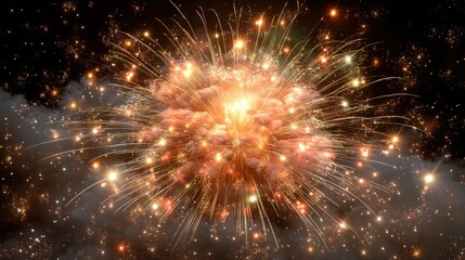 Fototapeta premium Colorful Explosion of Fireworks with Bright Flashes Against a Dark Night Sky