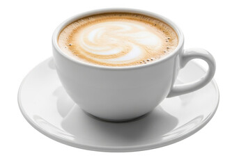 A delicious cup of cappuccino with latte art, isolated on transparent background