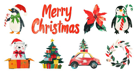 Fototapeta premium PNG Festive holiday illustrations collection, element set on transparent background