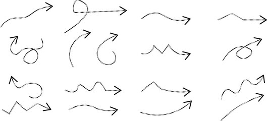 paper plane with dotted line trail trace icon, Vector paper airplane. Outline flying planes with dotted track direction. Black linear paper plane icon .