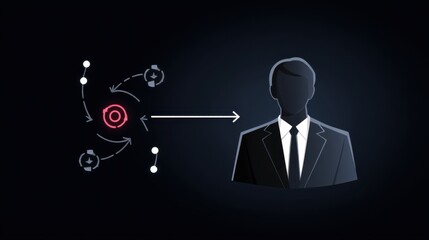 Businessman with abstract technology graphics representing innovation, analysis, and digital transformation in a modern corporate environment