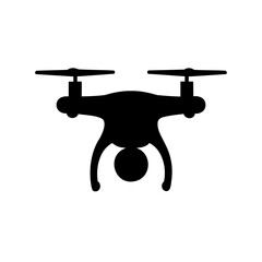 Black silhouette of a drone with a camera hanging down showing motion