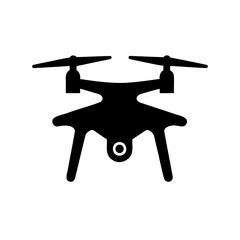 Black silhouette of drone, modern unmanned aerial vehicle with camera for aerial photography