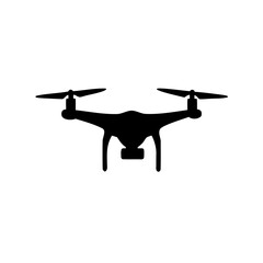 Silhouette of modern drone with camera isolated on a white background