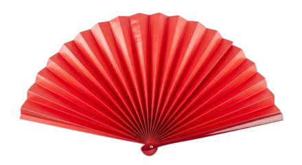 Red handheld folding fan isolated on a transparent background pleated