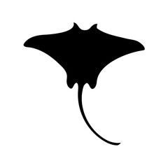 Black and white illustration of a ray, a sea creature, in silhouette