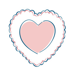 Valentines scalloped edge heart shape frame  in hand-drawn style, Whimsical drawing heart shape labels Romantic element for invitations, greeting cards, scrapbooking, sticker, decorative etc.