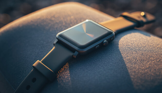 Elegant Close Up of Black Modern Smartwatch on Textured Fabric. Ai Generated Images - Powered by Adobe