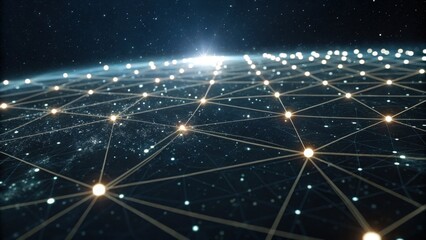 A digital representation of a networked world, showcasing interconnected nodes and lines against a starry backdrop.
