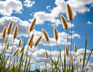 Obraz premium Serene Tall Grass Plumes Against Bright Blue