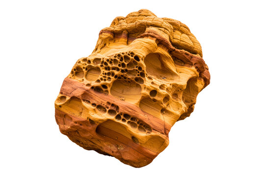 Weathered red sandstone rock with a porous honeycomb texture isolated on a transparent background - Powered by Adobe