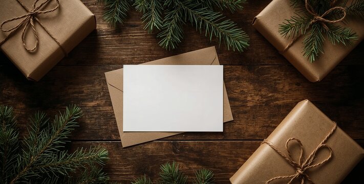 Christmas Greeting Card Mockup with Festive Holiday Decorations