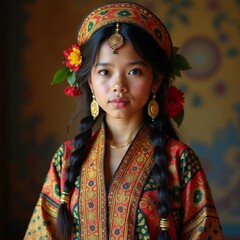 AI generated Girl prepares dance, Traditional dressed girl ready for cultural performance