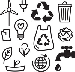 Environmental conservation and eco friendly symbols collection sustainable living concepts