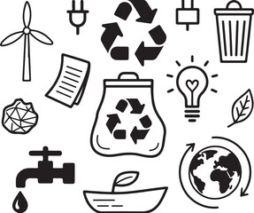 Environmental conservation and eco friendly symbols collection sustainable living concepts