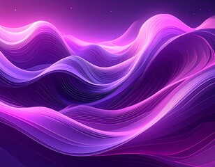 A dreamy, abstract composition featuring flowing, layered waves in gradients of purple and pink illuminated by a soft, ethereal glow