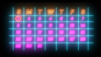 Highlighting date number 1 with red circle on a calendar isolated on black background