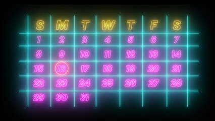 Highlighting date number 16 with red circle on a calendar isolated on black background