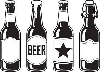 Set of beer bottles with various shapes and cap styles ideal for brewery labels and drinks