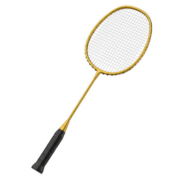 Gold badminton racket with black grip isolated on a transparent background sports