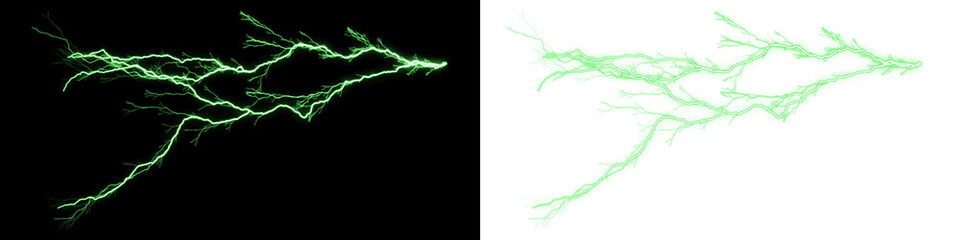 Bright green electrical discharge with branching structure and its abstract outline