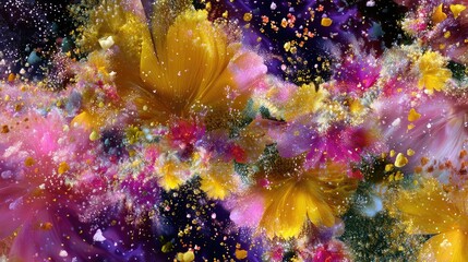 Fototapeta premium Colorful Abstract Floral Pattern with Vibrant Splashes of Paint and Texture in Rich Background