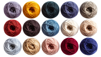 Array of colorful yarn balls