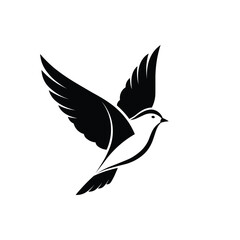 Black silhouette of a bird in flight isolated on