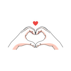 Hands forming a heart shape with a red heart above