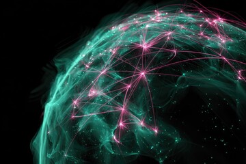 Glowing teal sphere with pink network