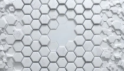 Futuristic abstract technology seamless hexagon pattern with 3D embossed honeycomb structure on white background