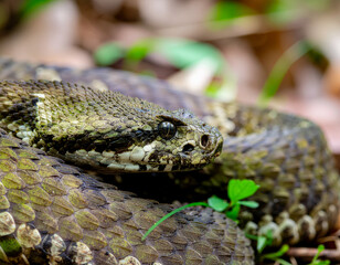 Obraz premium European viper resting among foliage