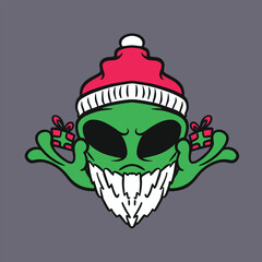 alien santa holding gift for kids in galaxy