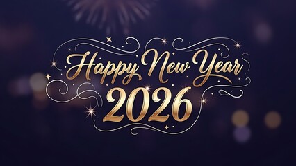 Elegant Happy New Year 2026 Typography with Gold Text and Dark Background