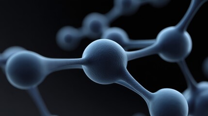 Abstract molecular structure with interconnected spheres representing chemical composition and scientific research in a dark background for educational uses