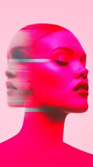 Fototapeta premium A visually striking digital artwork featuring a stylized female face with vibrant pink tones and dynamic lines, suggesting movement and emotion.