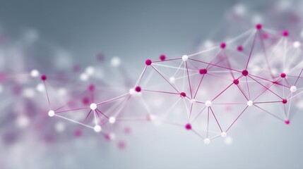 Abstract network connection with dynamic nodes and lines in shades of pink and white against a smooth gray background highlighting technology and innovation