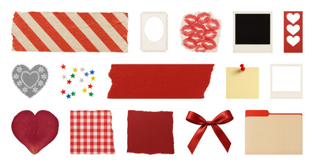 Fototapeta premium PNG Red-themed scrapbook embellishments element set, transparent background