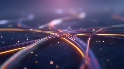 Abstract futuristic background with glowing light trails and colorful lines weaving through a digital landscape of technology and innovation concepts