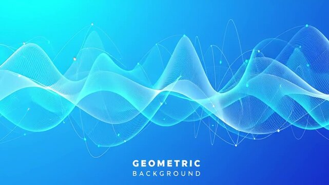 Dynamic Digital Wave Background with Abstract Blue Flowing Lines and Data Points
