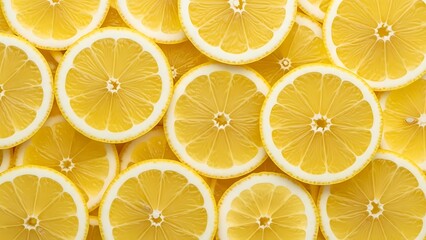 Bright yellow lemon slices background pattern fresh citrus fruit