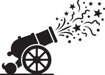 Circus or Festival Cannon with Confetti Blast in Black Silhouette