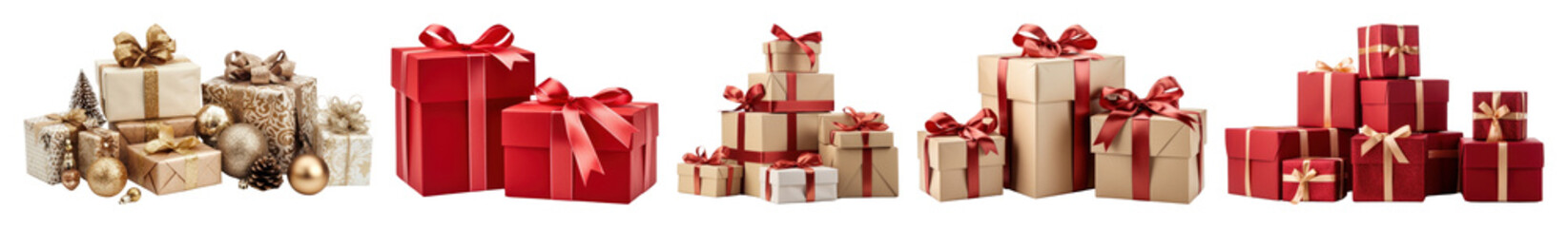 Obraz na płótnie Canvas PNG Festive red and gold presents, element set on transparent background