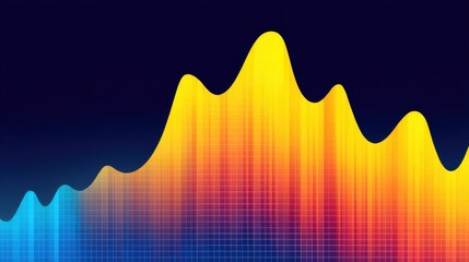 Abstract Vibrant Waveform Visual Representation of Data Analytics with Color Gradients in Yellow, Orange, Red and Blue Against a Dark Background