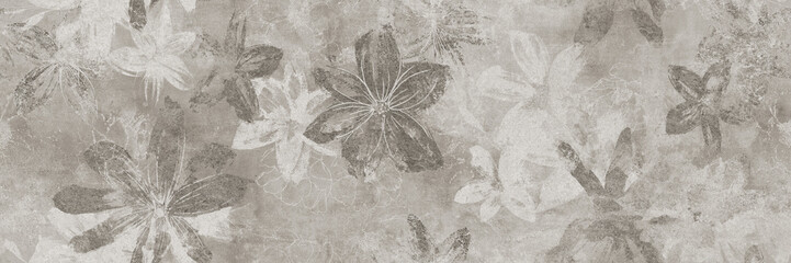 Obraz premium Cement texture with seamless flowers pattern. Wallpaper, textile or ceramic design.