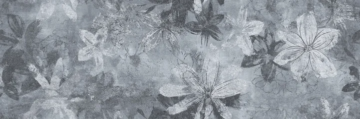 Cement texture with seamless flowers pattern. Wallpaper, textile or  ceramic design. © Vidal