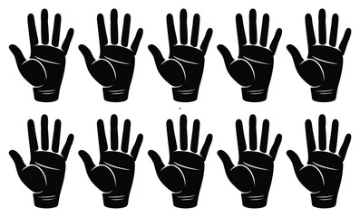 Obraz premium A repeating pattern of ten black human hand silhouettes against a white background
